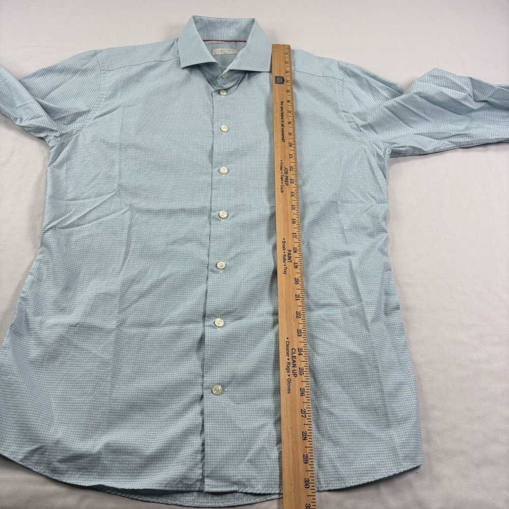 Eton Shirt Mens 42 16.5 Blue Green Plaid Button Up Slim Fit Formal Casual - Picture 6 of 10